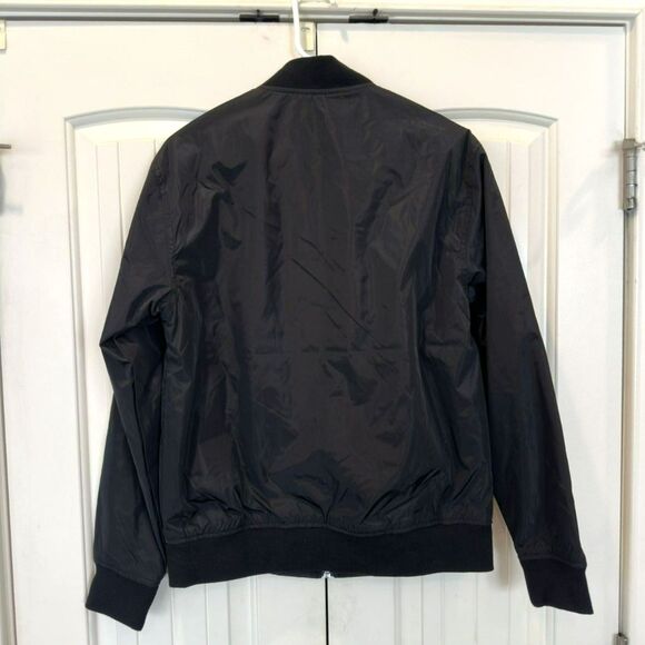 Women's Red Scarf Revolution Black Bomber Jacket Size S - Picture 2 of 4